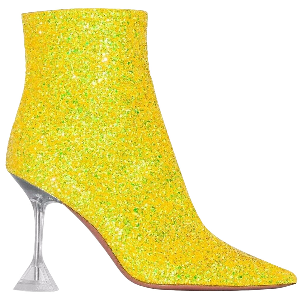 Amina Muaddi Giorgia Glitter Lemon Yellow PVC Begum Heel Short Zip Ankle Boot 37